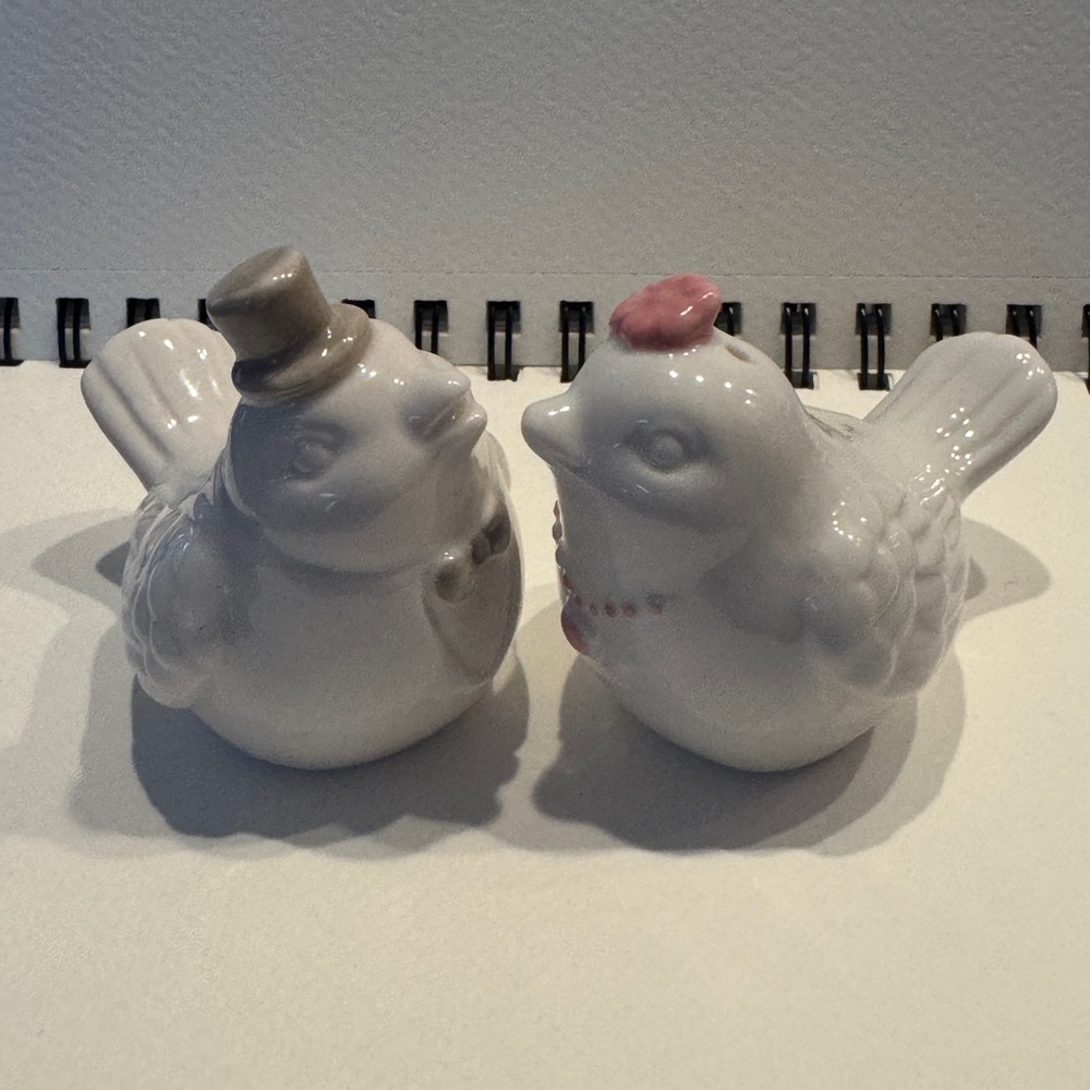 NEW Wedding Bride Groom Salt Pepper Shakers LOVE BIRDS NEW Ceramic Porcelain